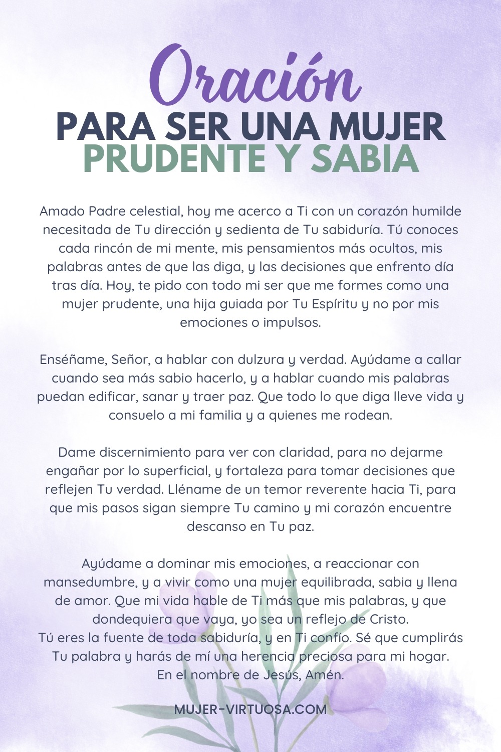 Oración cristiana para mujeres que buscan sabiduría, prudencia y dominio propio, fortaleciendo su vida espiritual y decisiones diarias con la guía de Dios.
