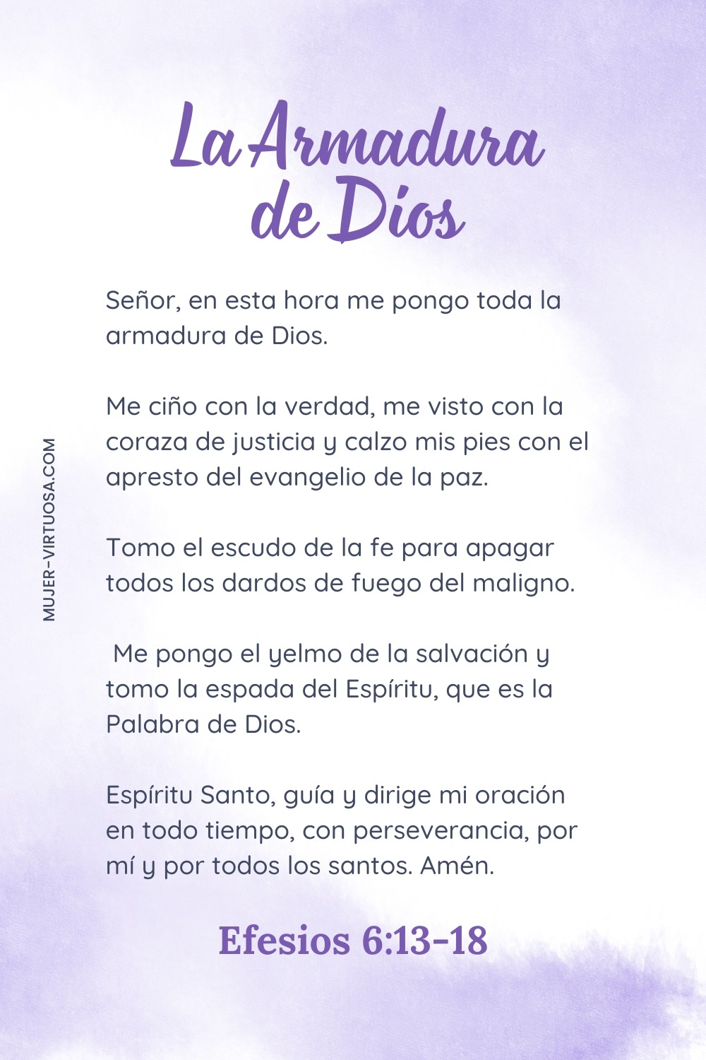 Oración poderosa declarando cada parte de la armadura de Dios para mantenerse firme, protegido y guiado por el Espíritu Santo en todo momento.